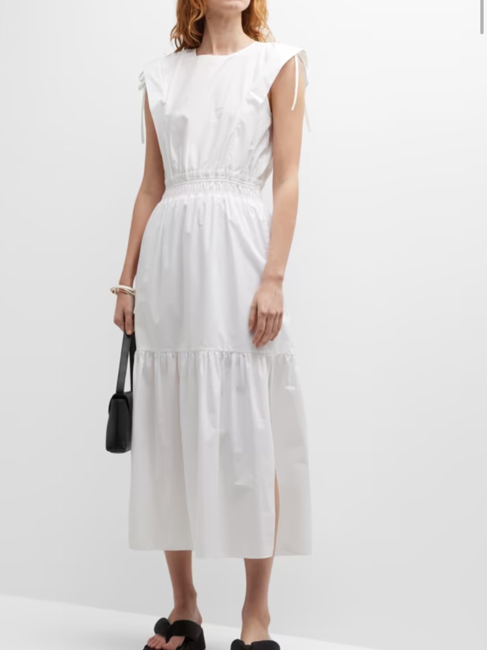 XL Frame White Shirred-Waist Midi Dress organic cotton